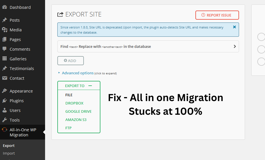 All in One Migration stops at 100% - Fix it Now